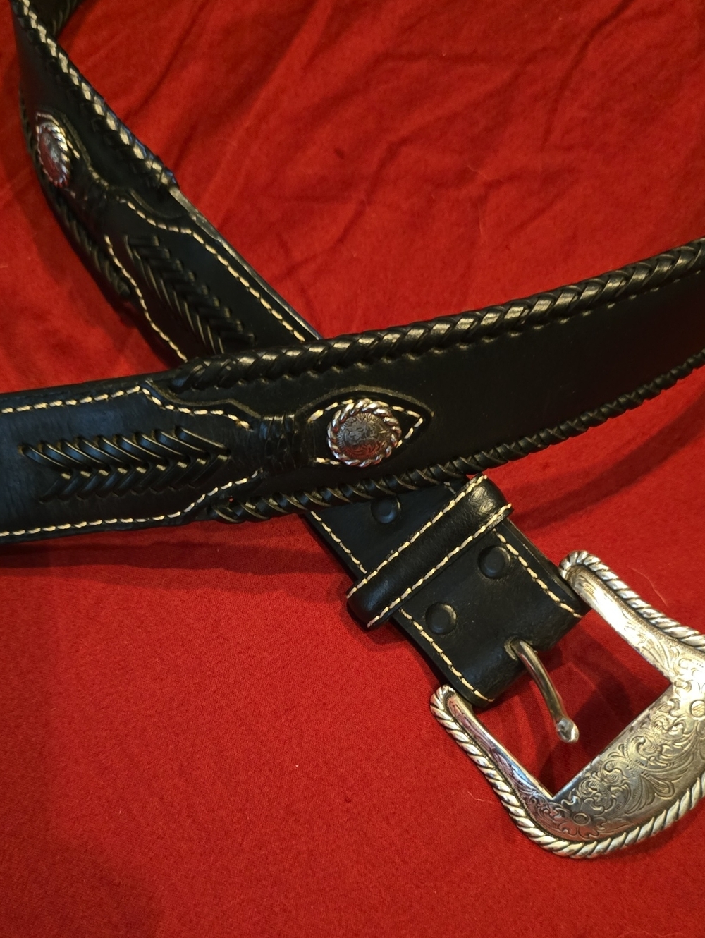 Nocona Black Leather Belt with Braided Edge